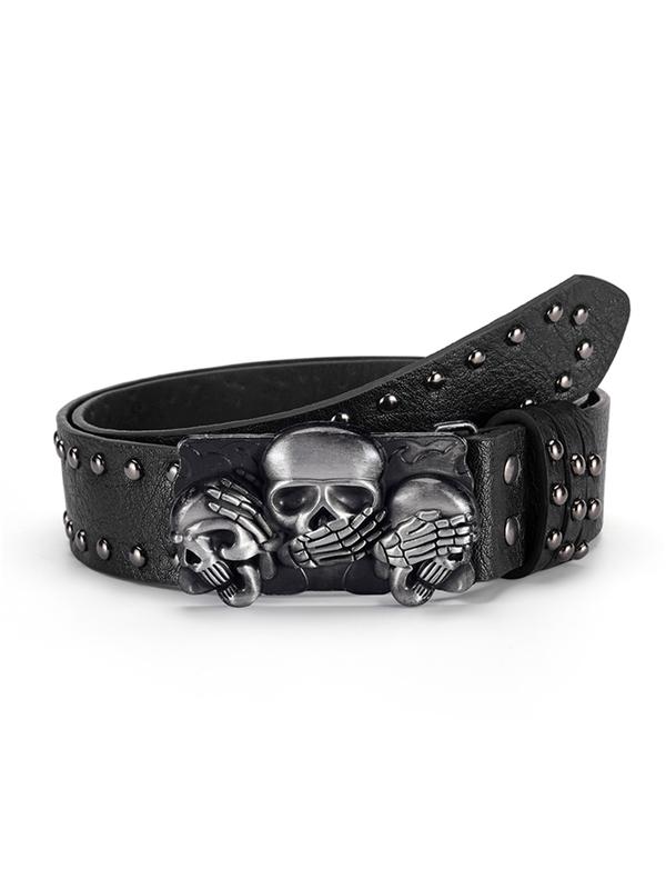 Unisex Skull Head Design Belt, Unique Style Leather Waistband, Fashion Personalized Clothing Accessory, Men and Women Belts, Trendy Exquisite Belt