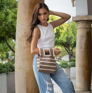 ClaudiaG Lizzie Luxe Satchel - Timeless Elegance with Woven Stripe Design - Versatile Double & Single-Handle Options - 7.8" x 13.8" - Perfect for Any Occasion