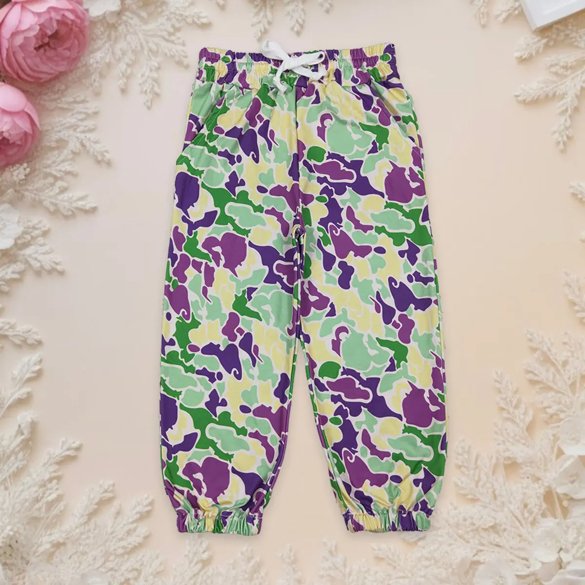 Toddler Boys' Colorblock Camouflage Jogger Pants - Cotton-Elastane Blend, Adjustable Drawstring Waist, Pockets, Fitted Cut, Sweet, Casual, All Seasons, Sizes 3-6m,12-18m,2T-4T,5-6T