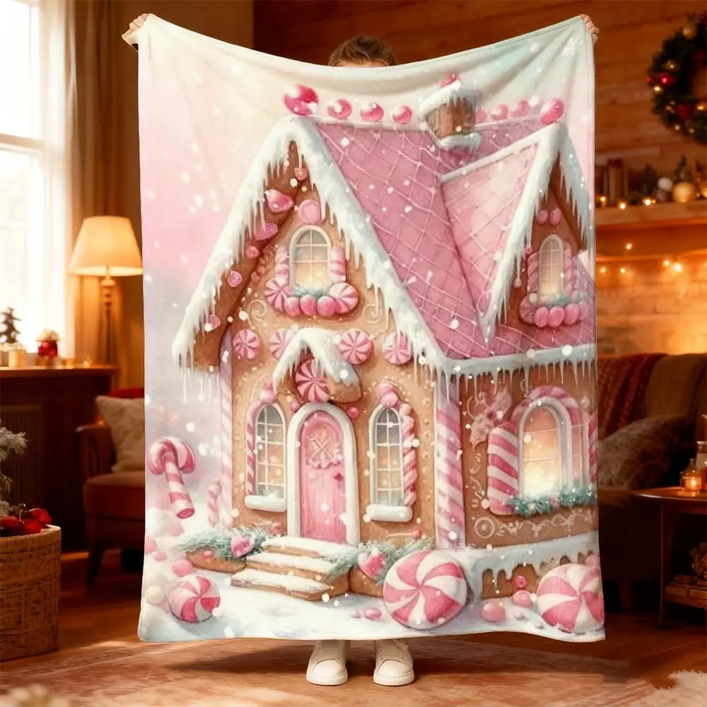1pc Cozy Gingerbread House-themed Blanket for Winter Snuggles and Relaxation - Ideal for Bedroom Sofas and Camping, Perfect for Holiday Decor and Warmth