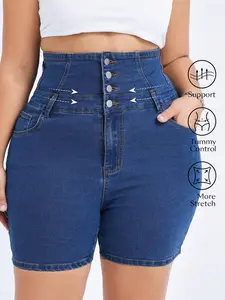 Women's High-Waisted Washed Denim Shorts, Plus Size Casual Summer Wear, Comfortable and Stylish Jeans for Daily Use
