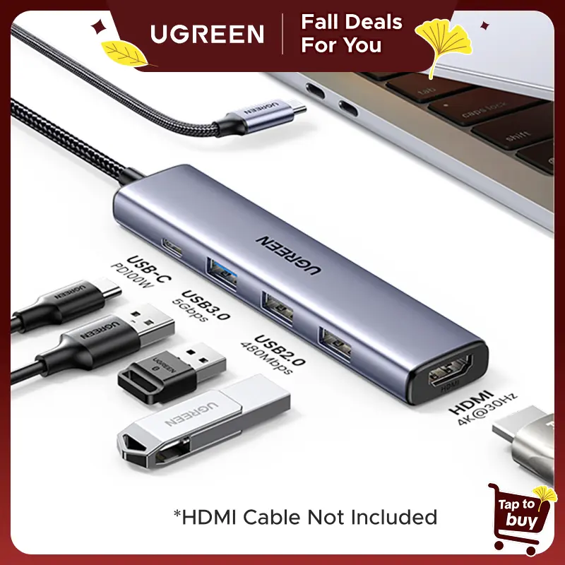 UGREEN 5in1 USB C Hub（HDMI Cable Not Included) Type C to PD 100W Power Delivery, 4K@30Hz HDMI,  3 USB-A 5Gbps Data Ports, Type C Multiport Adapter for Macbook Air Pro, iPad Pro, XPS, Computer Accessories,tiktokshopmemorialday summerwins, Tech Gadgets, Gad