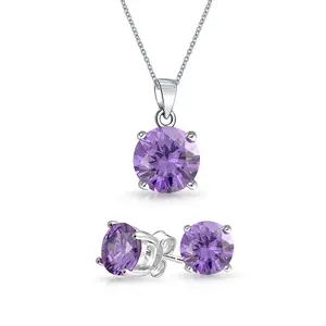 4CTW Round Yellow CZ Solitaire Stud Earrings & Pendant Necklace Set .925 Sterling Silver