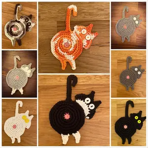 Cute Cat Butt Coasters: knitted cup coasters