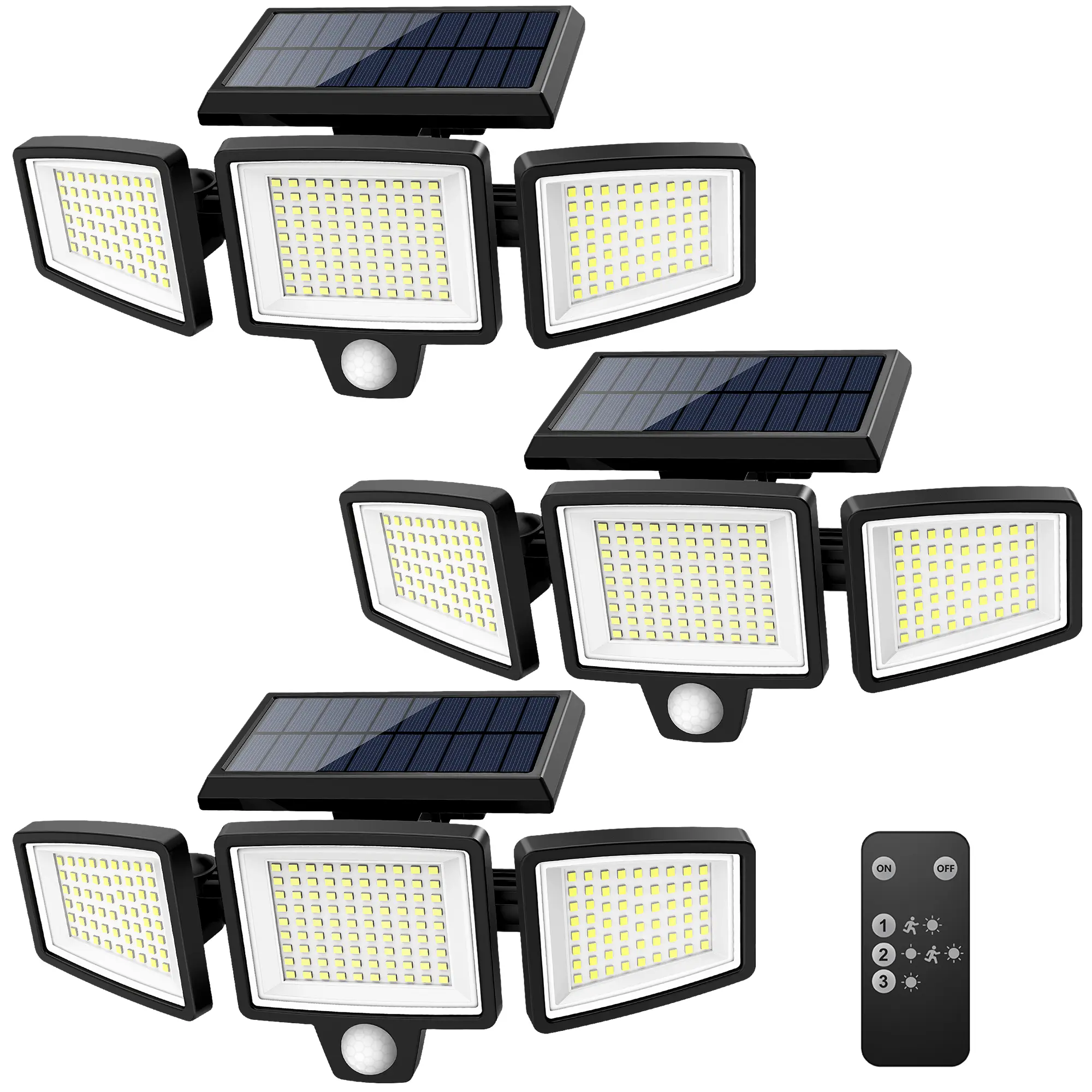 Solar Outdoor Lights 2500LM 210LED Security Lights,3 Heads Dimmable SpotLights with 3 Modes,IP65 Waterproof Suitable for Backyard Garage