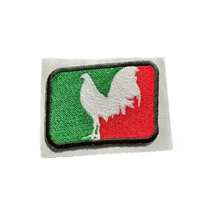 Green, Red and White Rooster Embroidered Hat Patch