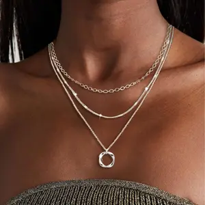 Viromy Layered Gold/Silver Necklaces for Women, Sterling Silver Stackable Stack Choker Necklaces for Women Trendy Layering Circle Pendant Chain Necklace Set for Women