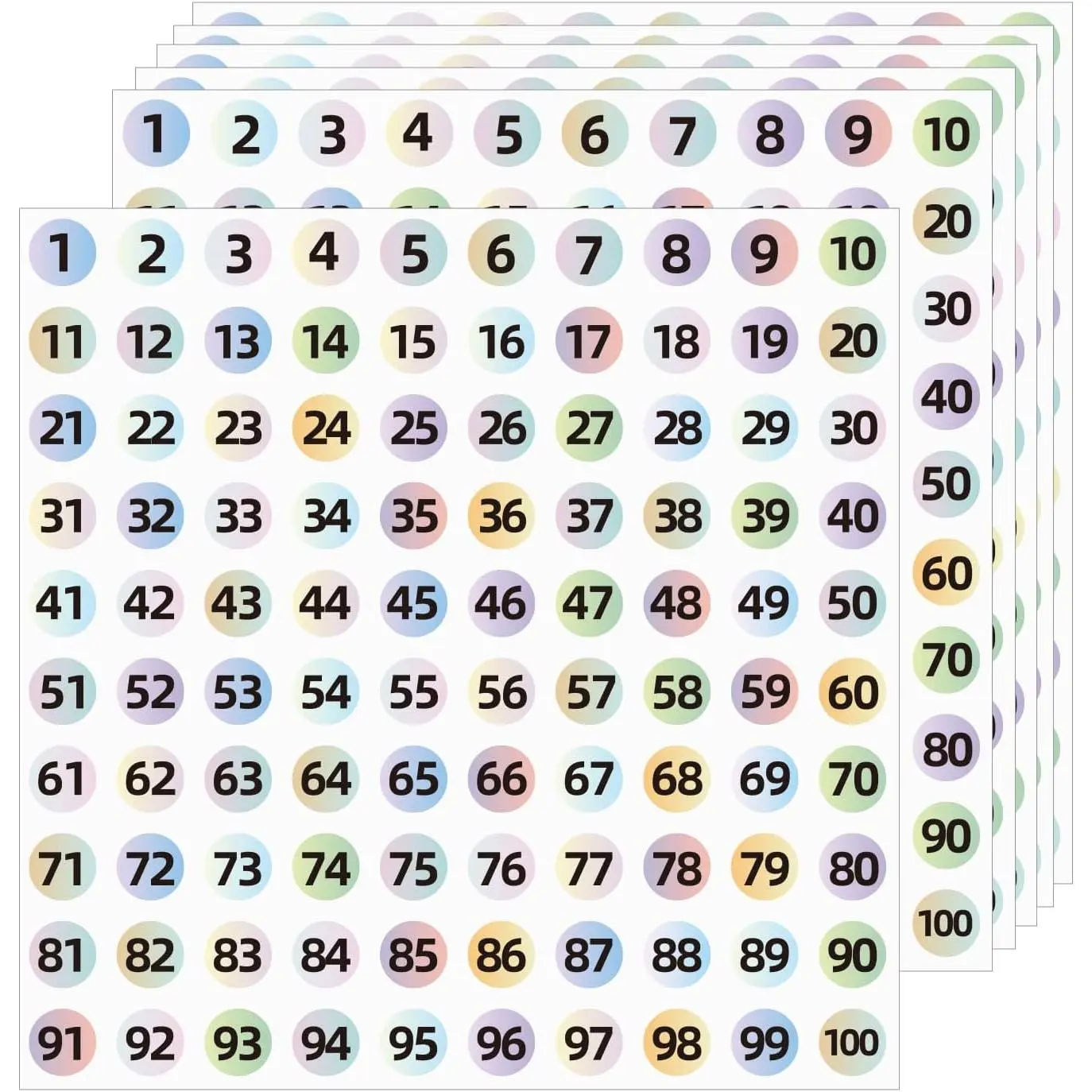 3000 count Consecutive Number Stickers, 0.4 inch Small Round Numbered Stickers, 1 to 100 Vinyl Consecutive Number Labels for Storage/Organizing/Boxes/Indoor/Outdoor(Gradient Color)