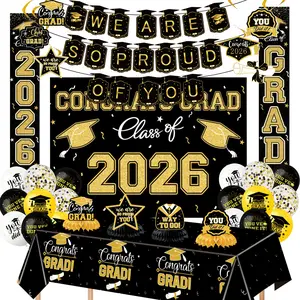 Class of 2026 Black Graduation Decorations Set – Complete Party Supplies with Elegant Backdrop, Balloons & Congrats Grad Banner for Home, Classroom, High School & College sash