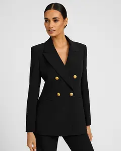 Express Studio Stretch Twill Double Breasted Novelty Button Long Slim Blazer
