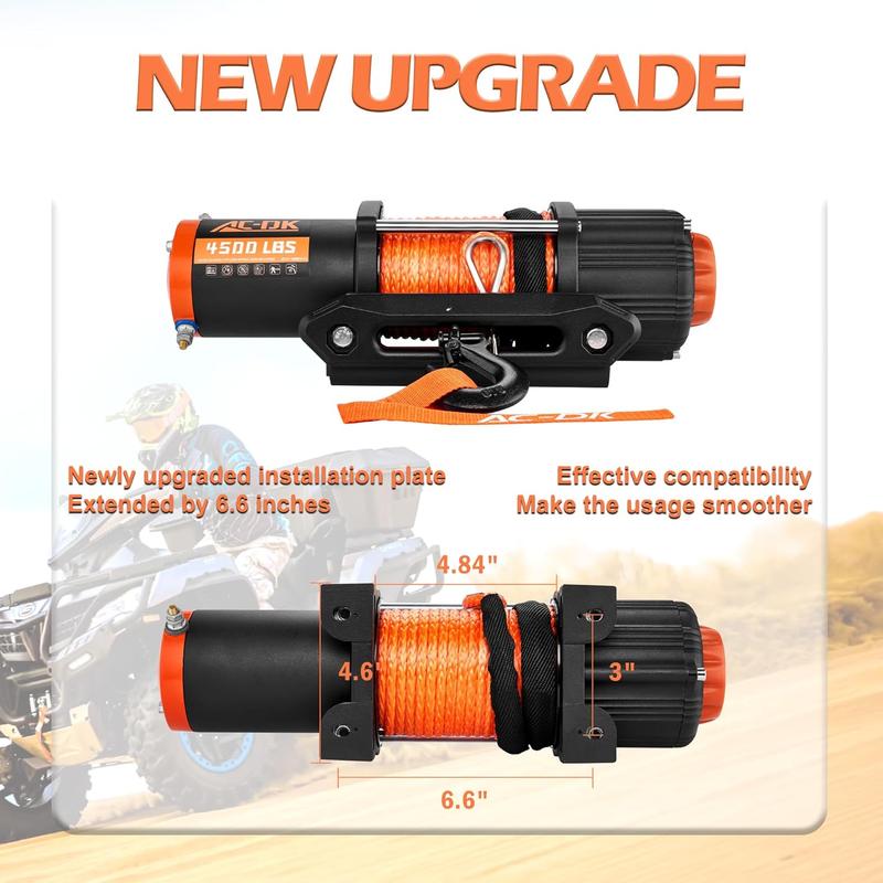 4500 lb UTV Winch Synthetic Rope Kits, 12V Winch with  Remote for Off Road Trailer Boat RV Towing Winche,  Winch with Mounting Plate and Wired Remote