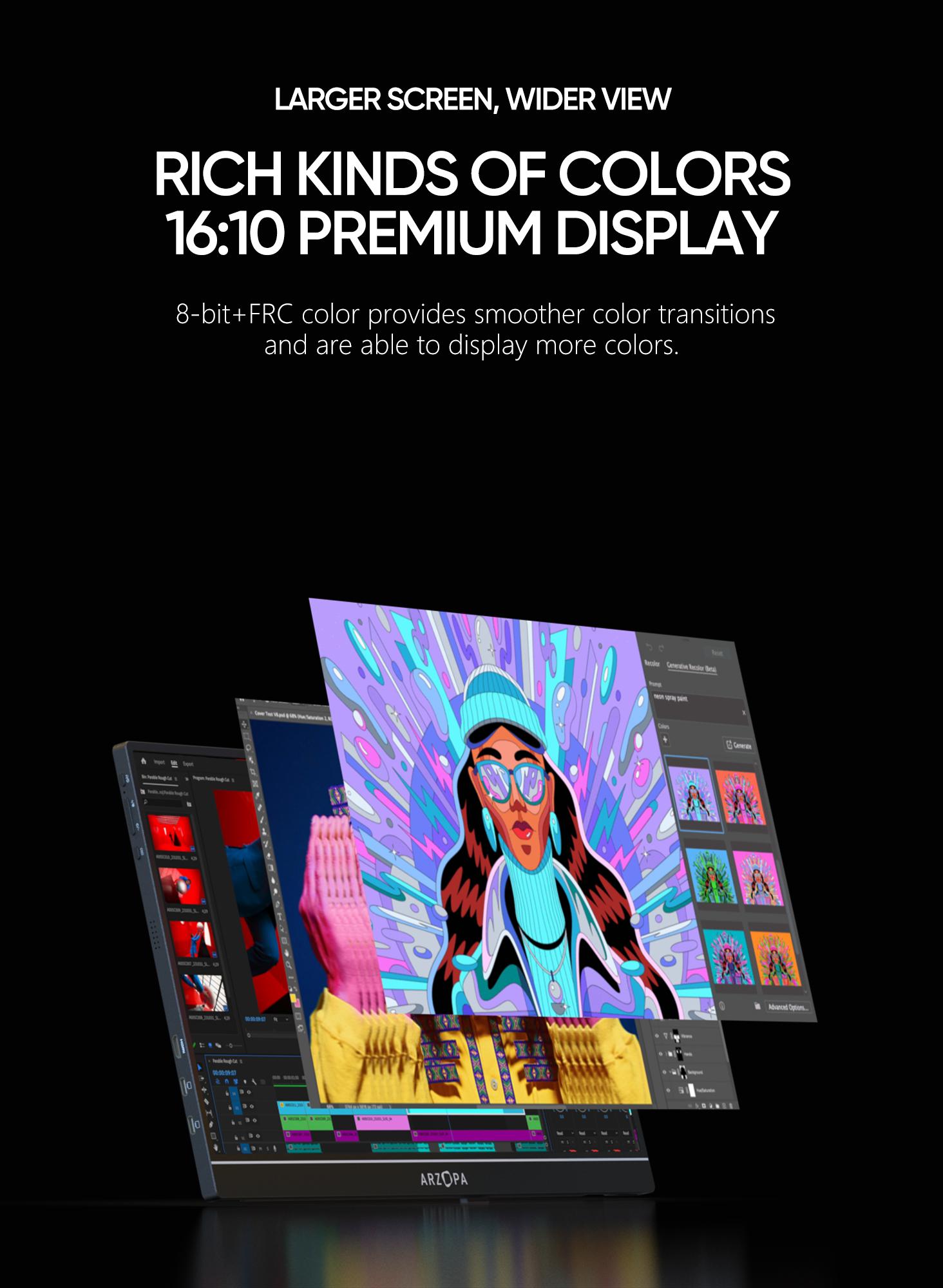 ARZOPA 16" 2.5K Portable Monitor 2560x1600 QHD IPS Display 123% sRGB USB-C HDMI External Second Screen for Mac Laptop Phone PS4/5 Xbox Switch iPhone15