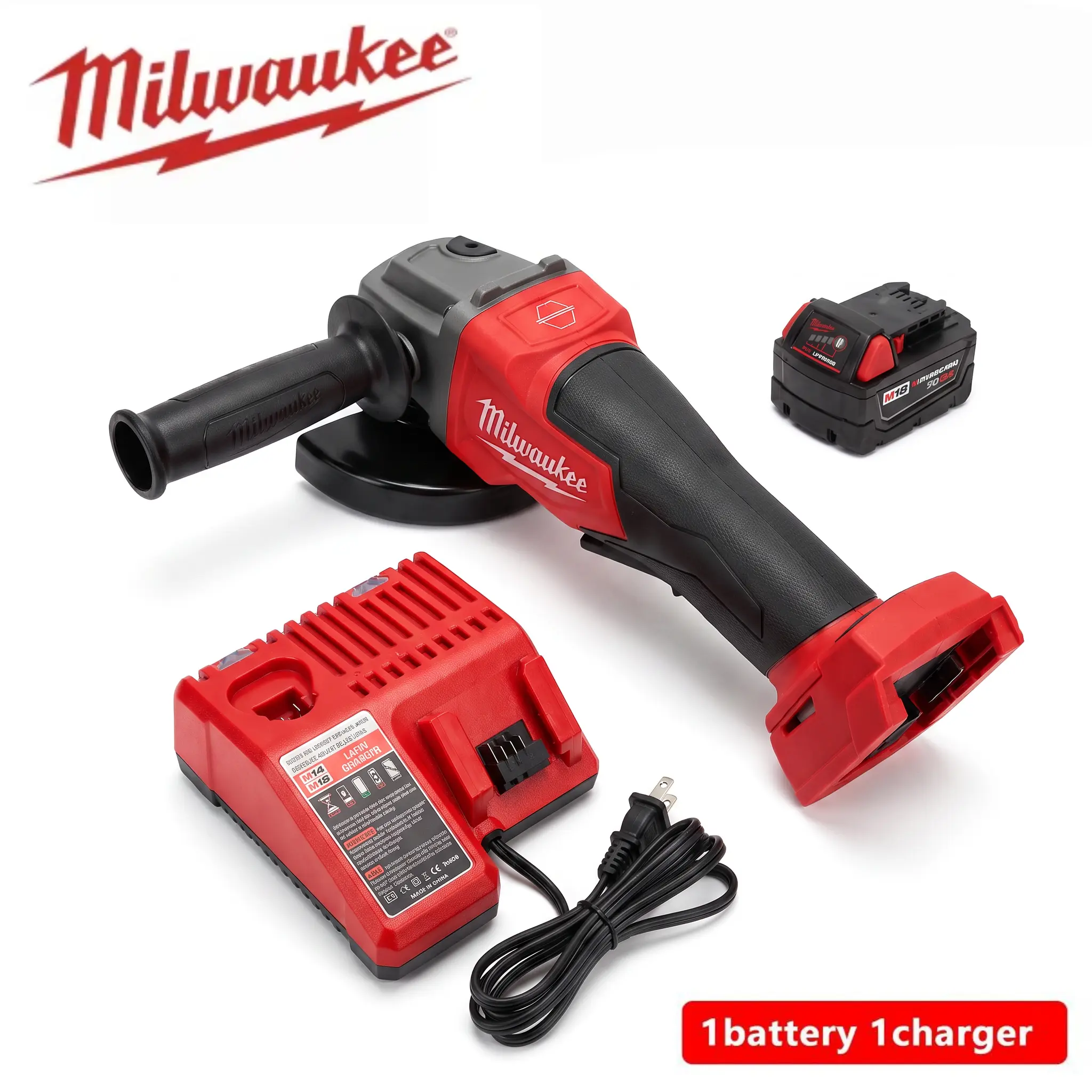 Milwaukee M18 Cordless Angle Grinder, Brushless Motor With Auxiliary Side Handle, Includes One 5.0Ah Lithium‑ion Battery And Matching Charger, For Metal Cutting, Polishing And Grinding Tasks In Construction Workshop And Metal Fabrication Work mechanical