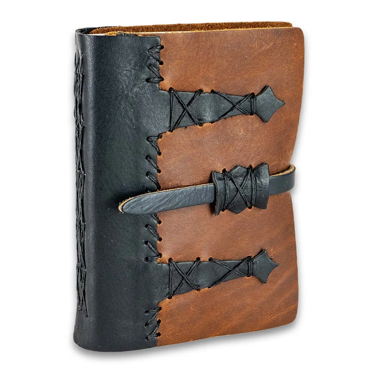 Hand-Stitched Journal, Durable Leathercraft Accessories, Premium Italian Leather - Rustic Brown & Black, 120-200 Sheets Arches Woven Text Paper, Small 5x7 in or Large 6-3/8x9 in
