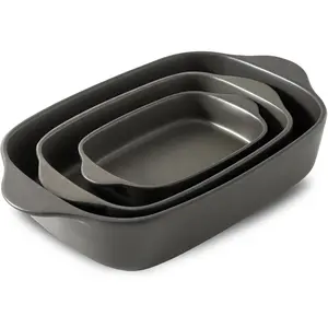 Casserole Dish for Oven,Ceramic Baking Dishes, Stoneware Bakeware Set of 3,Deep Casserole Dishes for Baking,Casserole,Cake Dinner and Daily Use,0.63/1.8/4 QT,Matte Black
