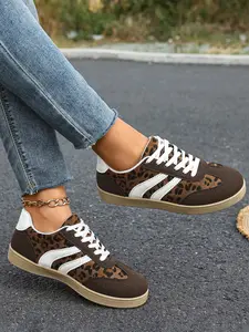 Women's Retro Leopard Print Athletic Training Shoes, New Colorblock Agony Shoes, Breathable Soft Rubber Sole, Large Size Casual Sports Shoes