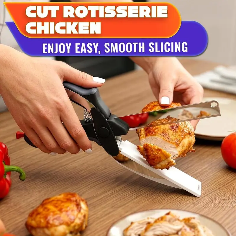 9.5" Removable Blade Kitchen Shears 2-in-1 Set with Stainless Steel Cutting Board and Safety Lock, Multi Use Kitchen Cutter for Tomato, Vegetables, Fruit & Cheese, Dishwasher Safe Daily Cooking Tool