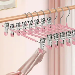 Pants Hangers with Clips for Women 36 Pack, 12Inch Adjustable Heavy Duty Skirt Hangers, Space Saving Non-Slip Shorts Jeans Trousers Clothes Hangers, Pink