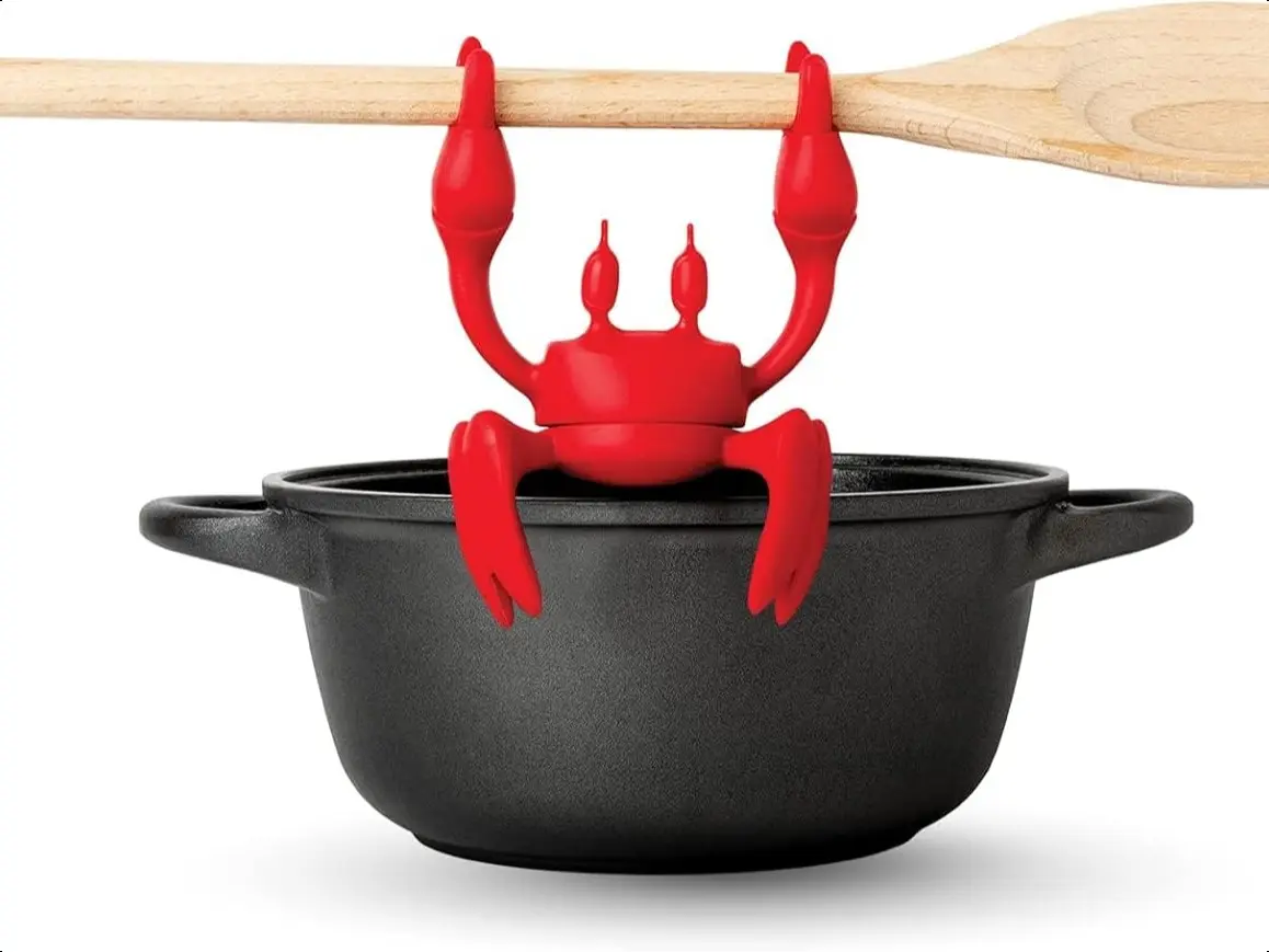 Sturdy Red Crab Silicone Cutlery Rack - Heat-Resistant Spoon Holder, Steam Releaser, Multi-Functional Kitchen Utensil Storage for Chopsticks & More, Cute Kitchen Gift
