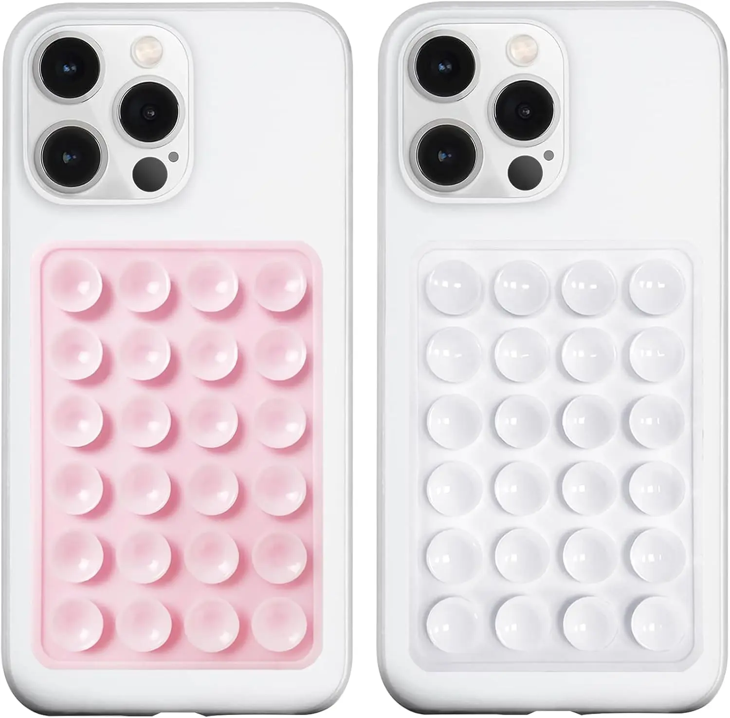 Anteel 2 Pack  Suction Phone Case Mount, Silicon Adhesive Phone Grip for Smartphones, Hands-Free Mirror Shower Phone Holder for Selfies,  Videos (LightPink&White)