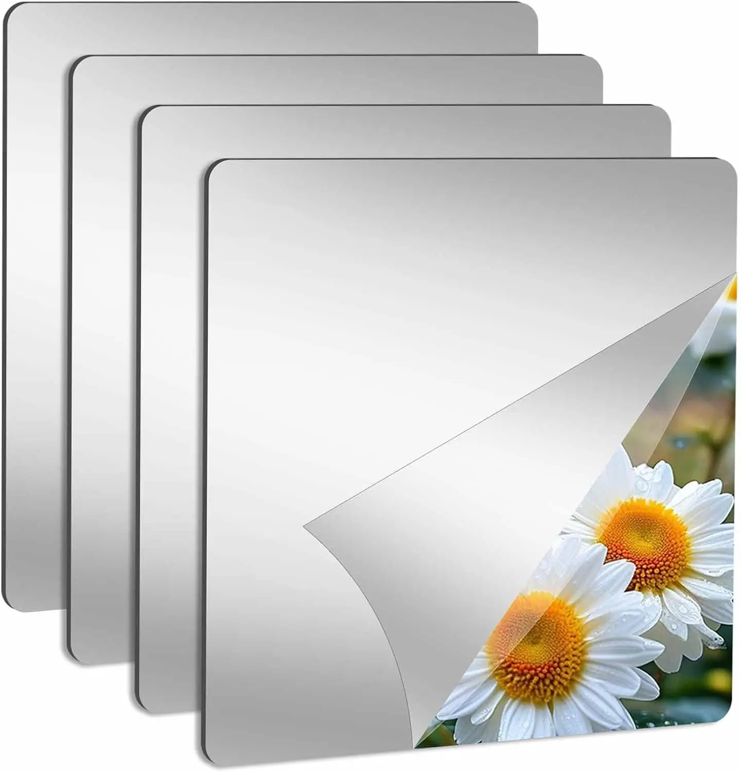 4 Pack Wall Mirror Full Length, 11.8" x 11.8" Flexible Acrylic Mirror Tiles, Small Plastic Frameless Non-Glass Stick on Espejos Stickers for Bedroom Home Gym Door