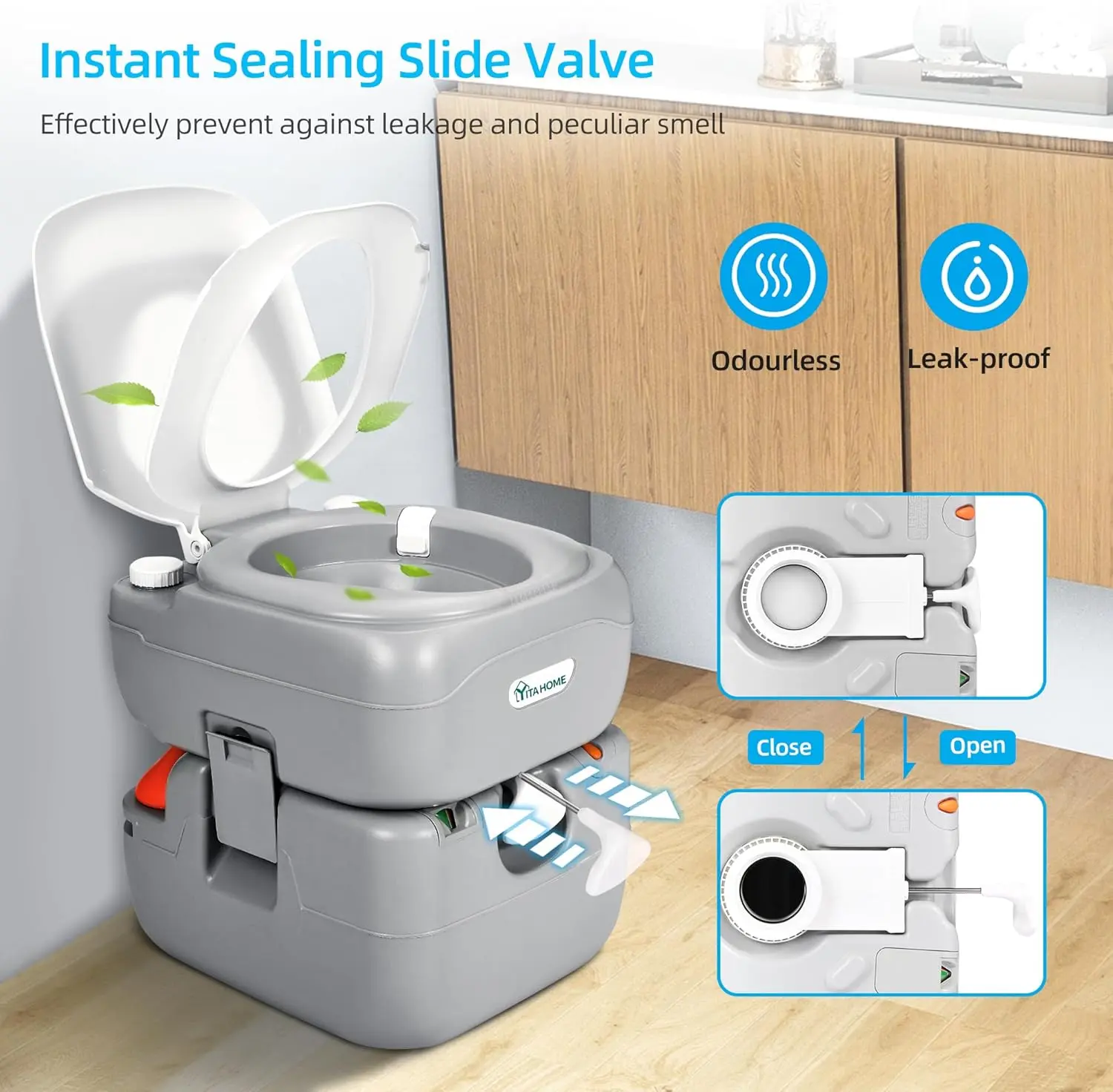 YITAMOTOR 5.8 Gal Portable Camping Toilet, Handle Pump, Level Indicator, Odourless Leak-proof Porta Potty for Motorhome, Travel Car, Indoor/Outdoor Use