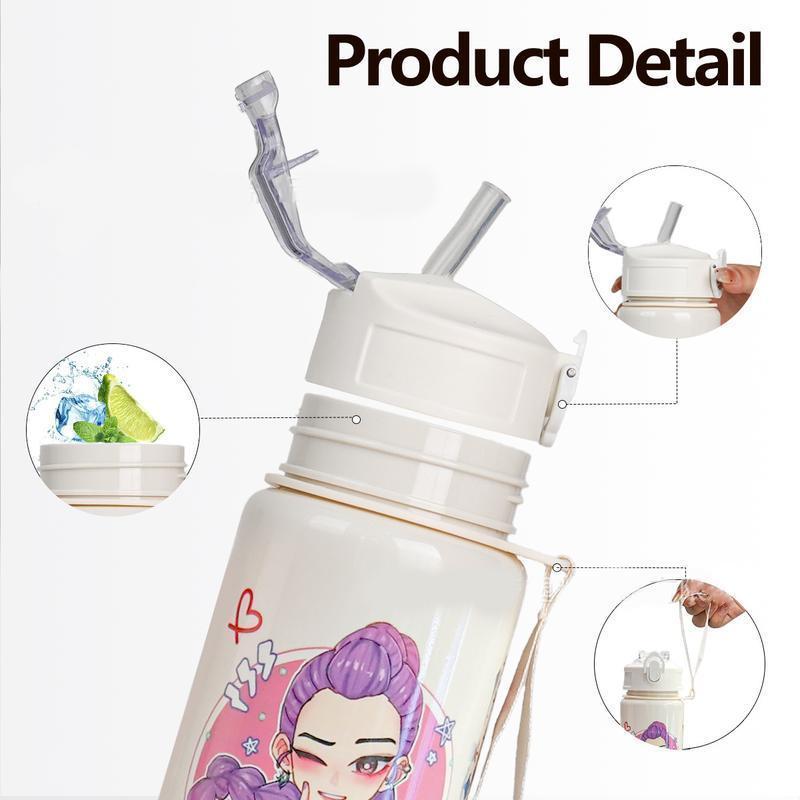 【Valentine's Day】Cartoon Anime Tumbler – Reusable Hard Plastic Water Bottle with Lid & Straw Eco, Drinkware, Portable, Cup, Mug, Bottled, Washable, Stylish