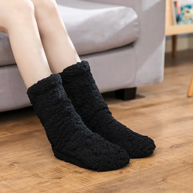 Women's Fall Winter Fleece Lined Thickened Warm House Slipper Socks Non-Slip Indoor Floor Socks for Cold Days Cozy Wear