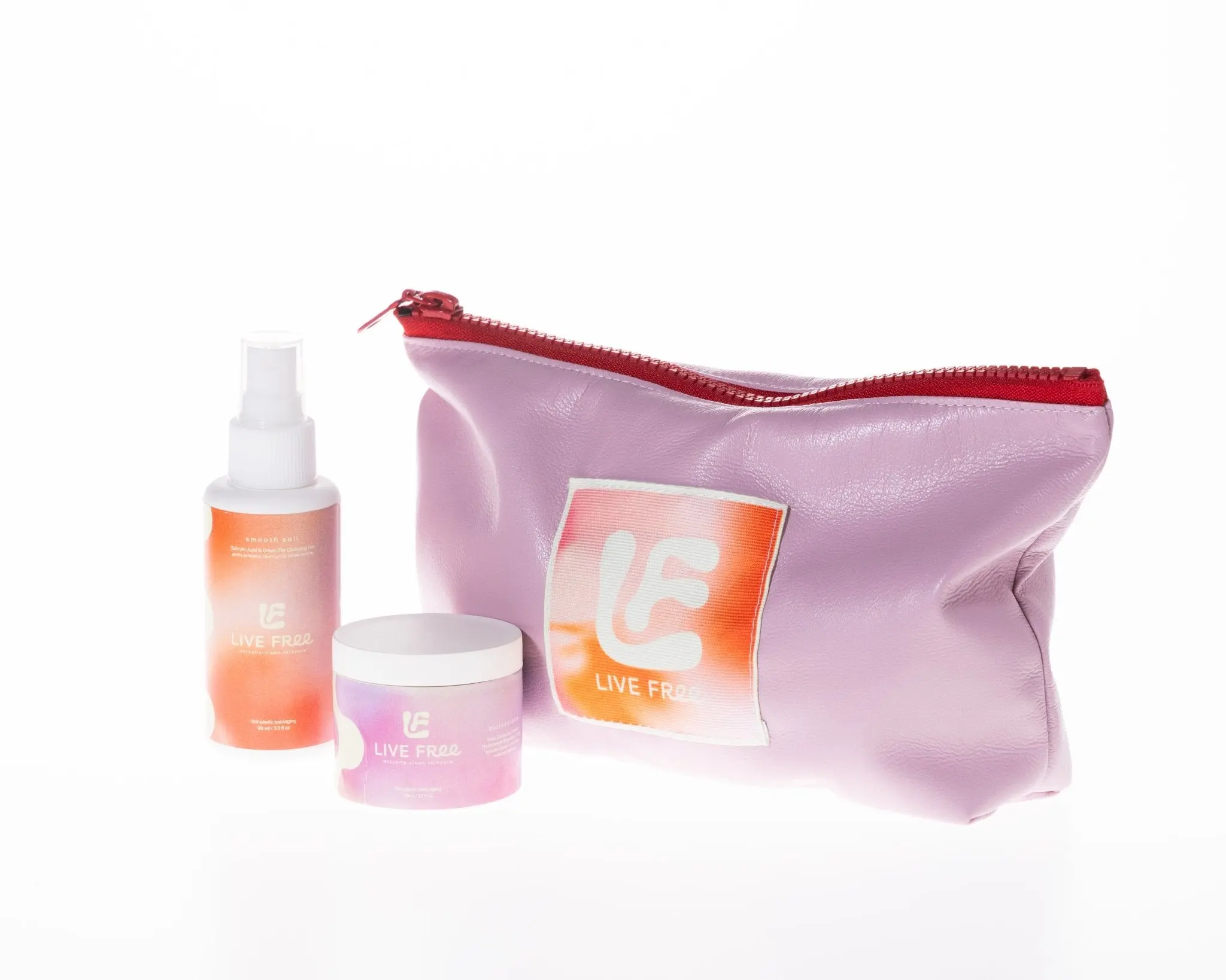 Live Free Starter Set, 2-Step Salicylic Acid Skincare Routine Kit - Gentle, Lightweight Cleanser + Moisturizer with Cucumis Sativus (Cucumber) Fruit Extract for Blemish-Prone, Sensitive Skin, Includes Pouch