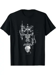 New Limited Edition Baphomet Solve Et Coagula Oakat Sacred Geometry T-Shirt-Black cotton with intricate white pattern design, casual round neck for festive and casual wear, summer top round neck T-shirt machine washable top