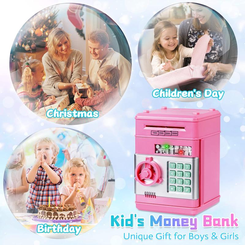 Pink Piggy Bank for Kids with Password Code Lock and Auto Grab Bill Slot, Real Money Cash Coin Can Saving Box Electronic Money Safe Bank, Hot Gift for 4 7 8 9 10 11 Year Old Boys Girls