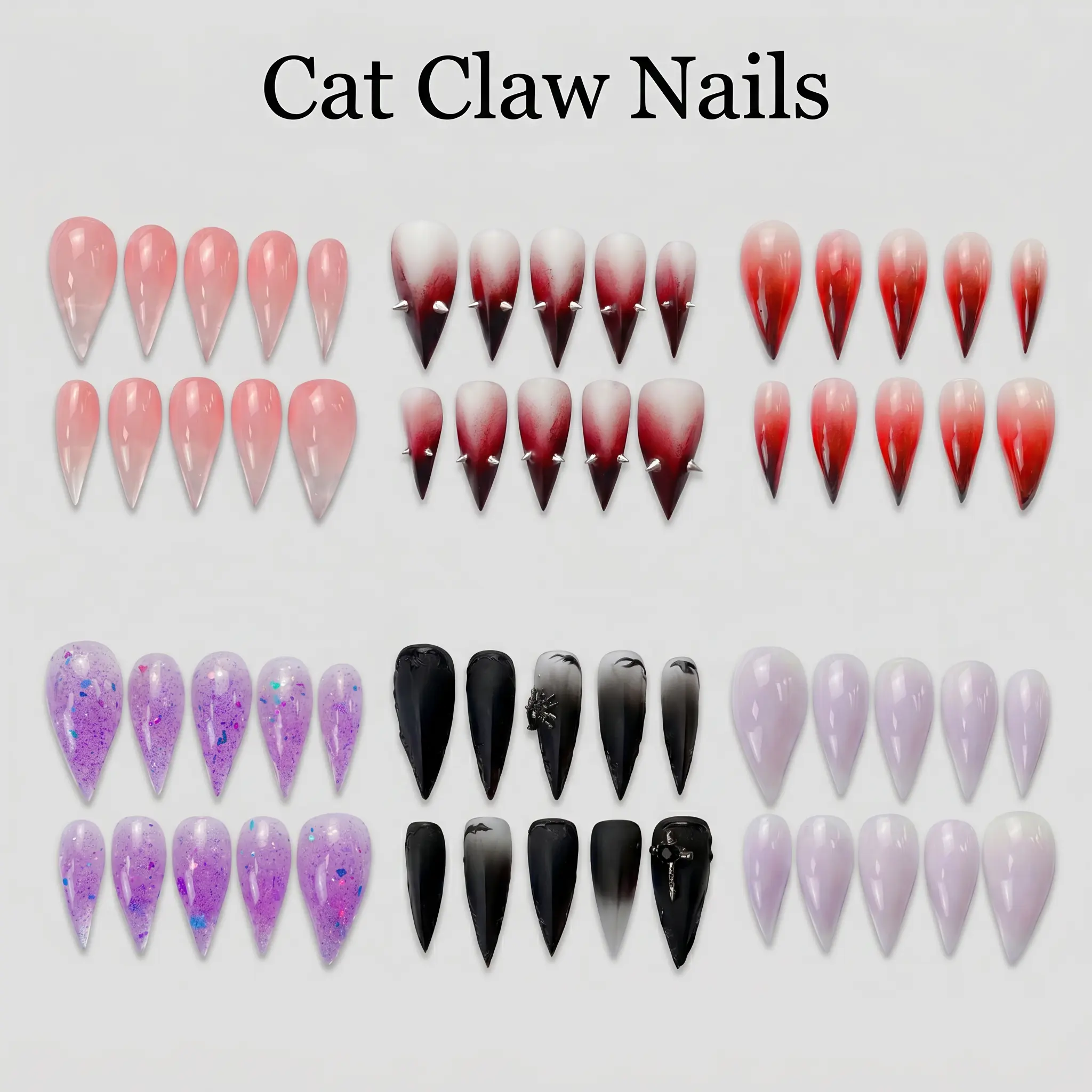 10 Pcs Handmade Medium Short Length Claw Press On Nails - Reusable Short Cat Nails CosPlay Y2K Goth Punk Alt Style Fake Nails For Women
