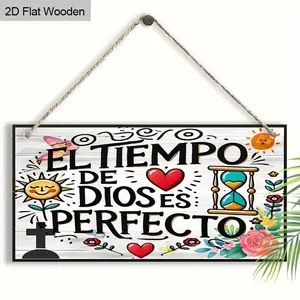 Wooden Hanging Sign, 1 Count Cartoon & Letter Pattern Spanish Sign, Wall Art Decor for Coffee Bar Door Garden Fence Outdoor Holiday, Hangable, Home Decor