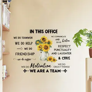 1 Set Sunflower Office Team Inspirational Wall Stickers Workplace Vitality Wall Decoration Stickers, suitable for home decoration, glass decoration, bedroom living room wall decoration, etc., self-adhesive and detachable waterproof stickers