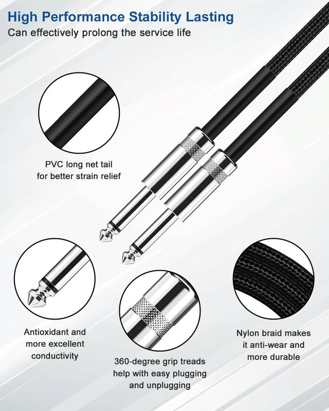 Guitar , Guitar Cord 10ft AMP Cord for Bass & Electric Guitars/Keyboard/Mandolin TS 1/4 Inch Instrument , Pro Audio Straight Angle Black