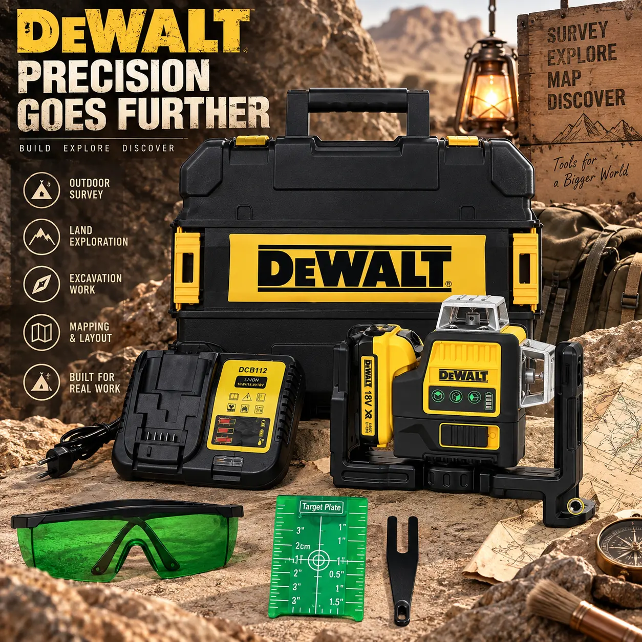 DEWALT Laser Level Tool Set, Green Beam Leveling and Alignment Tool, Durable Portable Design, High Visibility Laser Level Kit for Construction, DIY Home Improvement, Tile Installation and Renovation Projects