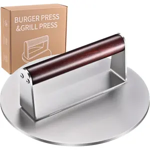 8.5" Stainless Steel Smash Burger Press, 2.5 lbs Heavy Duty Patty Smasher & Cooking Weight Press with  Handle, Smooth Non-Stick Griddle Tool for Steak, Meat, Flat Top Grills & BBQs