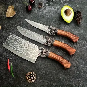 3pcs/1pc High-Quality Professional Chef Knife Set, Handmade Forged Stainless Steel Blade, Master Chef Knife, Multifunctional Kitchen Knives, Ultra Sharp Cutting, Kitchen Supplies