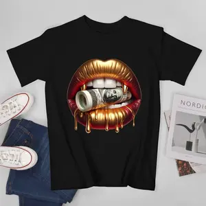 Gold Drip Money Lips Graphic T-Shirt Unisex Streetwear Hustle Tee Hip Hop Style Bold Design Luxury Urban Edge Soft Comfortable Perfect Gift for Streetwear Lovers