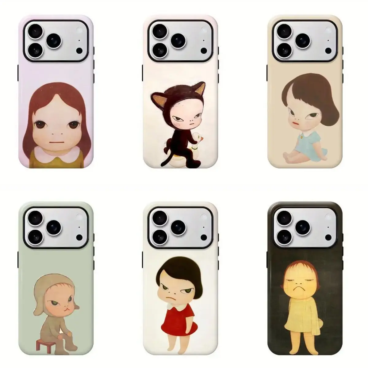Yoshitomo Nara Tough Phone Case, Wireless Charging Compatible, Impact-Resistant, 2-Piece Set, Compatible with iPhone 17/16/15/14/13/12/11 (Pro Max, Pro, Plus); Samsung Galaxy S26, S25 FE, S24 Plus, S23 Ultra