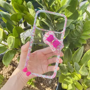 Pink Aesthetic Crystal Bow Phone Case,Bling Rhinestone Glitter Clear Cover for 17 16 15 14 13 12 11 X Pro Max Plus Air Cute Protective Hard Case