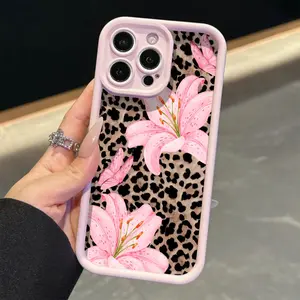 High Bamboo Leopard Print Phone Case, Sweet Lily Flower Design, Compatible with iPhone 15 Pro Max, Soft Full Coverage Protective Cover