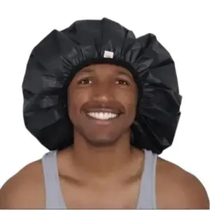 Unisex Black Shower Cap - Jumbo Size, Waterproof, Eco-Friendly PEVA, Reusable, Unique Fit for Long Hair, Suitable for Men and Women - Thick, Accessory