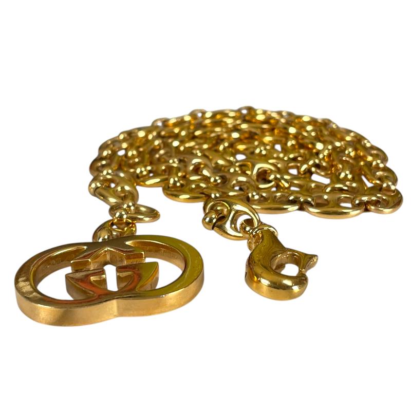 Pre-owned Gucci GG Blondie GHW Plated Belt Necklace Purse Charm Claw Closure Chain 70cm 32"