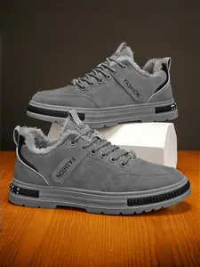 Men's Winter Warm Casual Shoes, Anti-Cold PU Leather Sneakers, Fleece Lined, Less Than Ankle Height, Rubber Sole, Fall & Winter Footwear