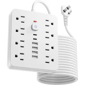 5 FT Surge Protector Power Strip -  Extension Cord with Multiple Outlets (8 AC Outlets, 4 USB and 2 USB C Ports), Portable Outlet Extender, Flat Plug, Wall Mountable for  Office Dorm Room