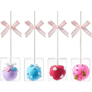 100 Pack Clear Cake Pop Boxes 1.75"x1.75"x2" with  Sticks Bulk  Packaging for Weddings, Birthdays & Party Favors