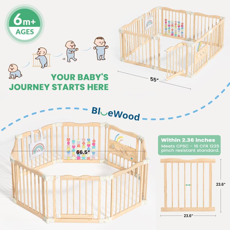 BlueWood Baby Gate Playpen, Foldable, Baby Playpen with Sensory Board Features *Rainbow