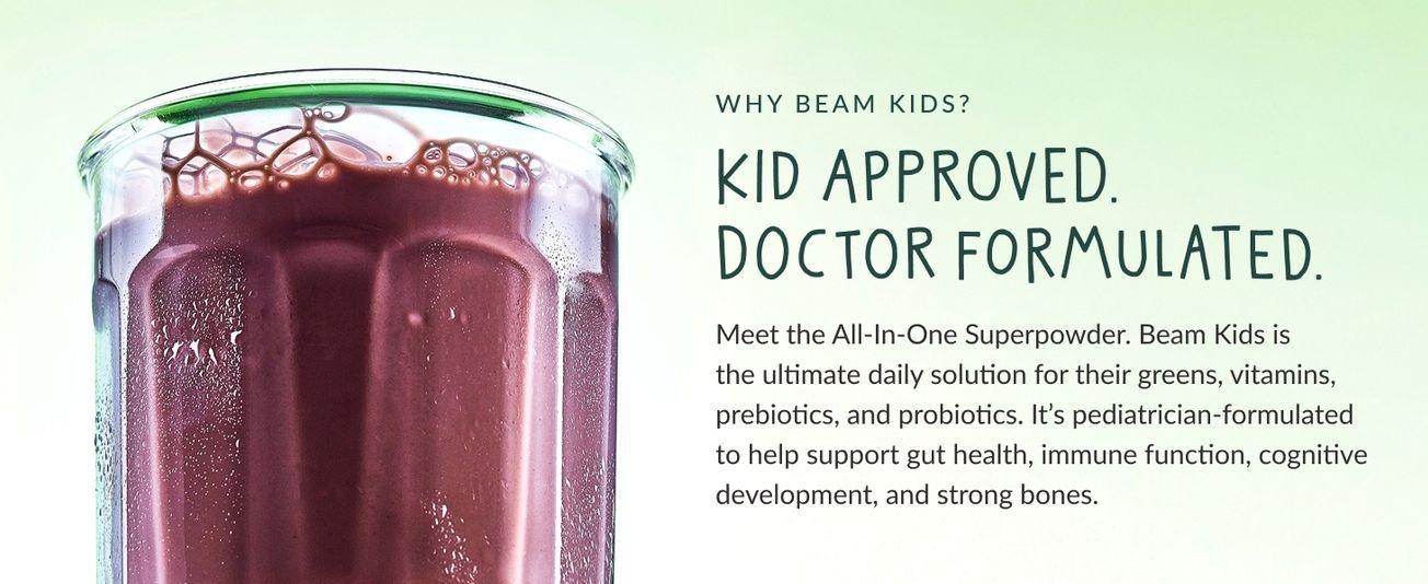 BEAM Kids Multivitamin Powder – Kids Vitamins with Greens, Probiotic & Prebiotic, Immune Support for Children & Toddlers, No Artificial Sweeteners, for Picky Eaters, 20 Servings, Chocolate Flavor