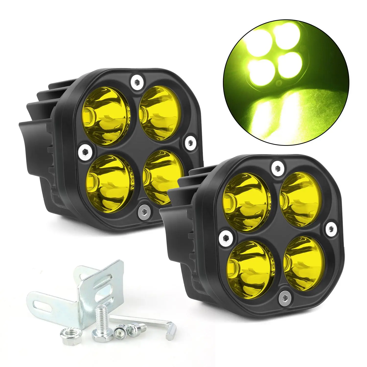 2PCS 40W Yellow LED Work Lights, Aluminum Housing IP68 Waterproof, Spot Beam for Off-Road Trucks, Jeep Light Bar, Camping & Vehicle Lighting